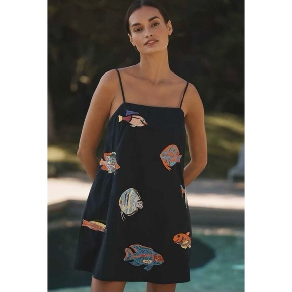 celandine sea life embroidered mini dress Celandine Embroidered Sheer Mesh Mini Dress